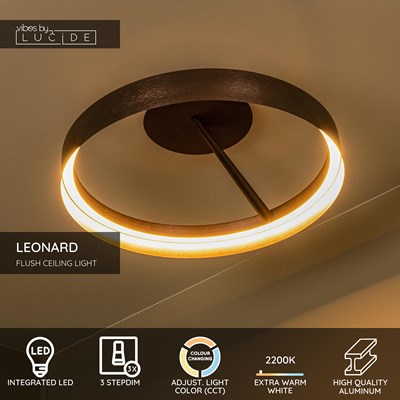 Lucide LEONARD - Flush ceiling light - Ø 54,5 cm- LED 3 StepDim - CCT - 1x35W 2200K/3000K - Coffee - Vibes